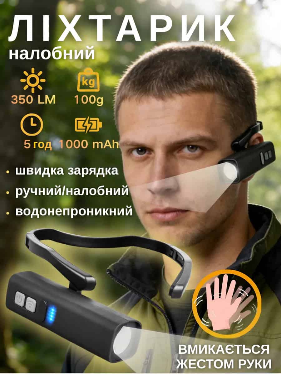 Налобний ліхтар, який вмикається жестом